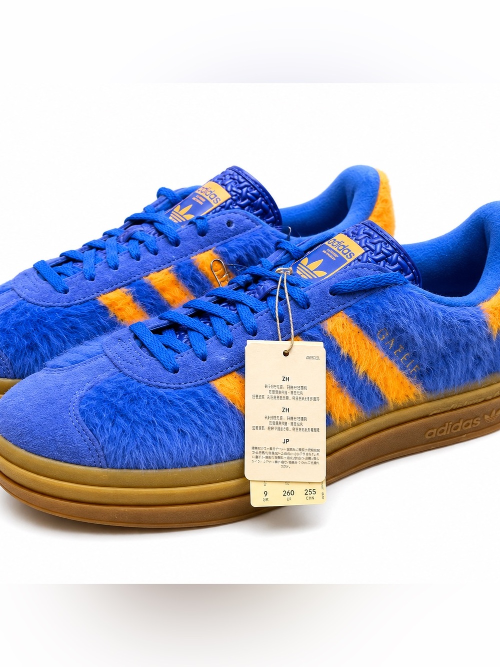 Adidas Gazelle Bold Blue Orange Faux Fur Platform Sneakers JS3906 Size 9